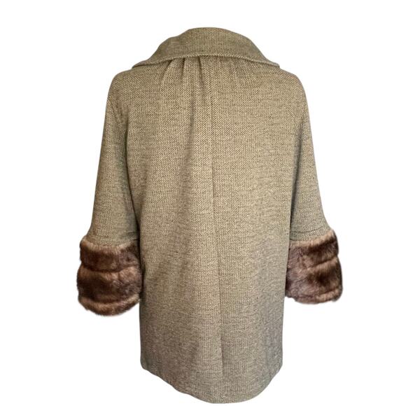 Live A Little Herringbone Swing Coat Jacket Fur Cuffs SMALL Retro 50s 60s Fall - Picture 3 of 12